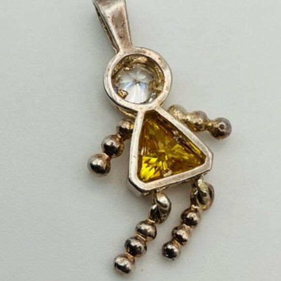 Sterling Silver Stick Figure Pendant Necklace on a Sterling Box Chain - Picture 7 of 14